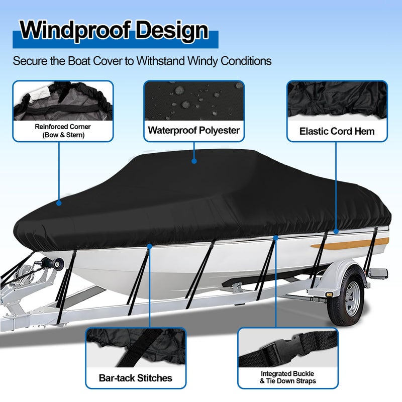 iCOVER Trailerable Boat Cover- 23'-24' Heavy Duty Waterproof Tarp Covers with Storage Bag, Fits V-Hull, Fish&Ski, Pro-Style, Fishing, Runabout, Bass Boats, up to 23ft-24ft Long and 102" Wide - Image 2